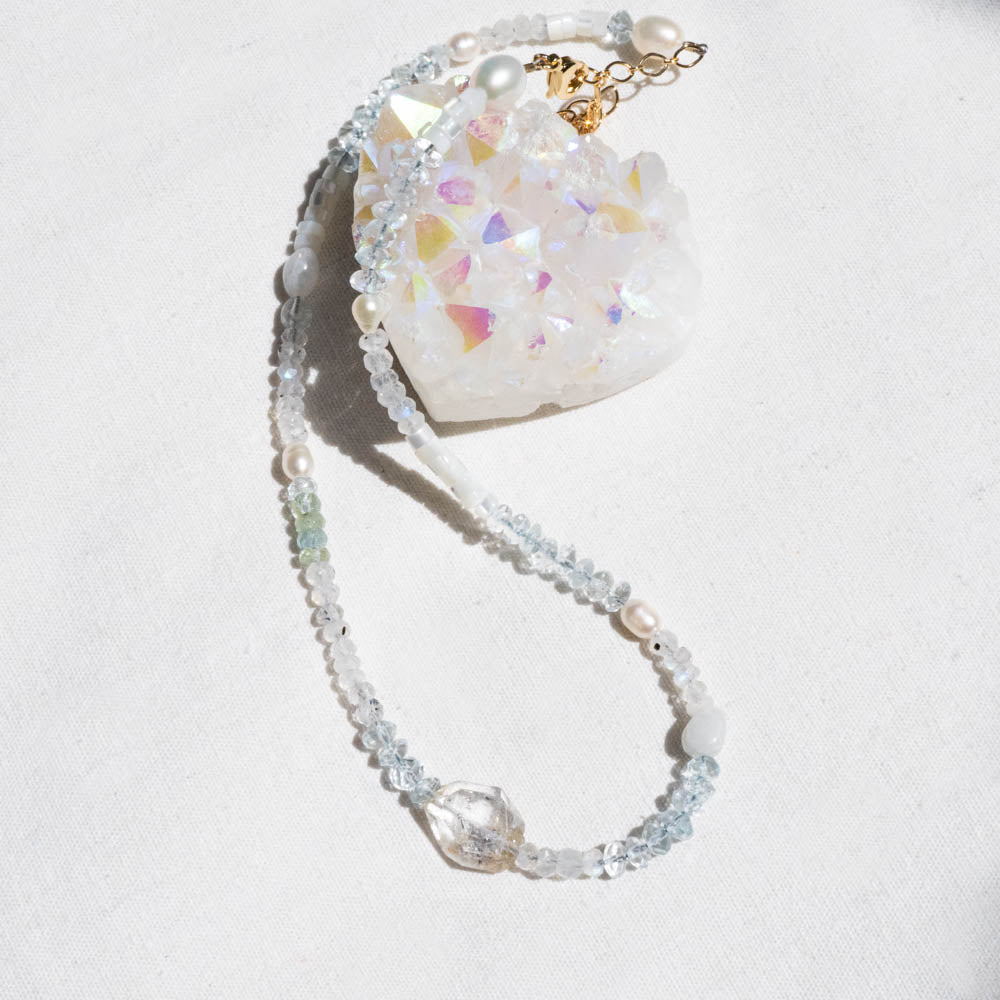 Aquamarine and Herkimer diamond necklace