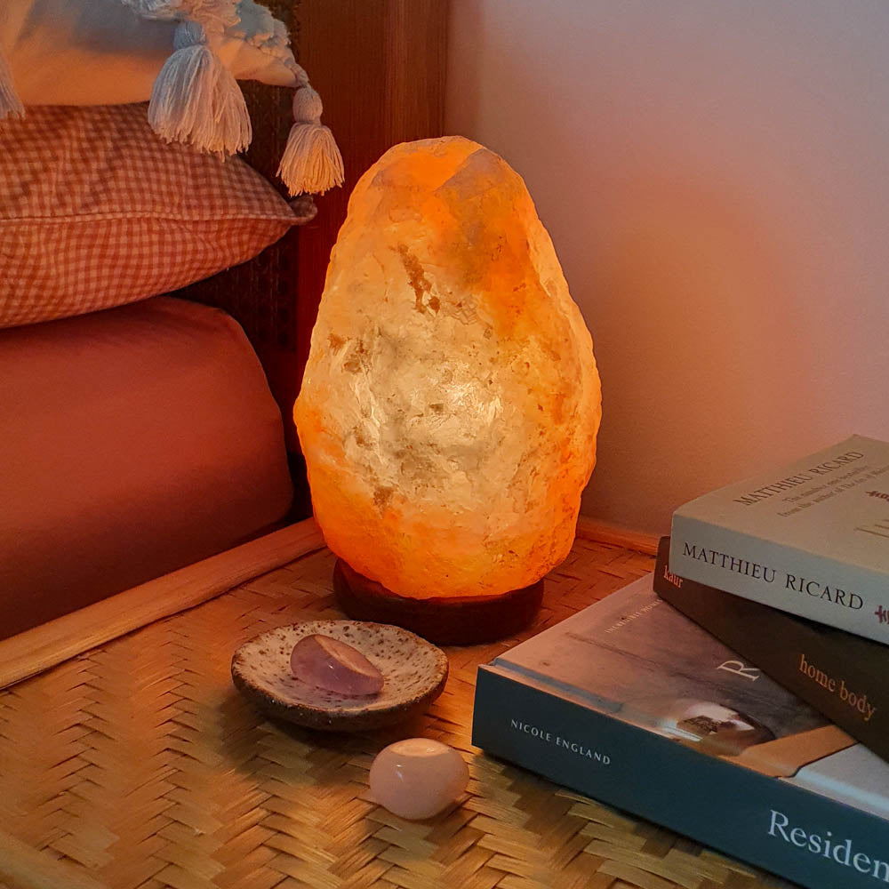 Himalayan Salt Lamp with Rose Quartz and Amethyst Crystals