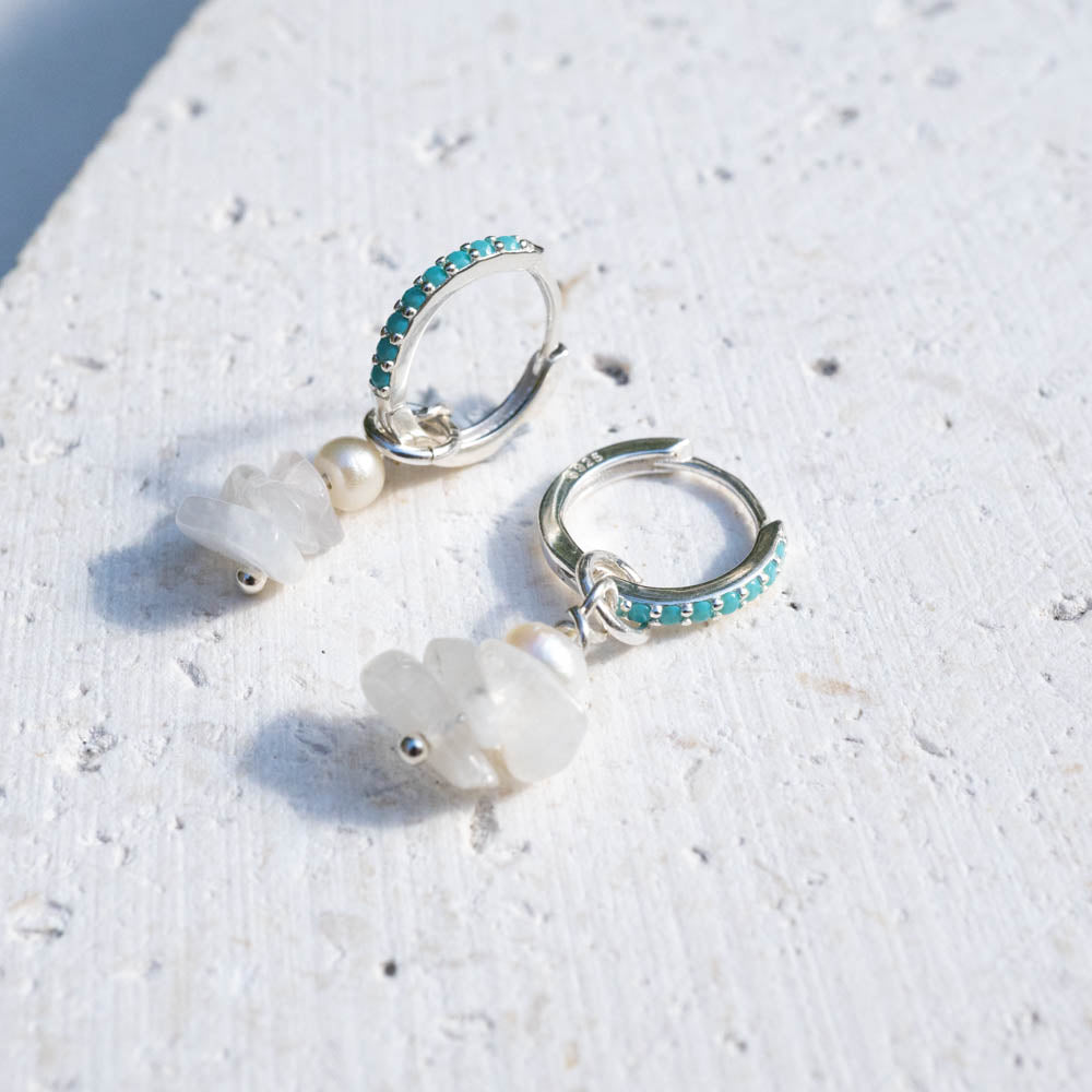 Turquoise hoops with moonstone charms