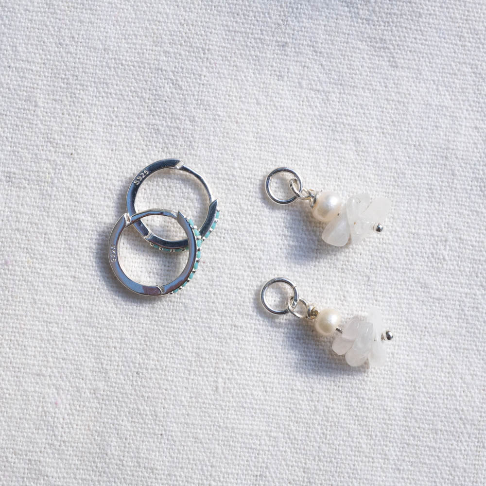 turquoise hoops with moonstone charms