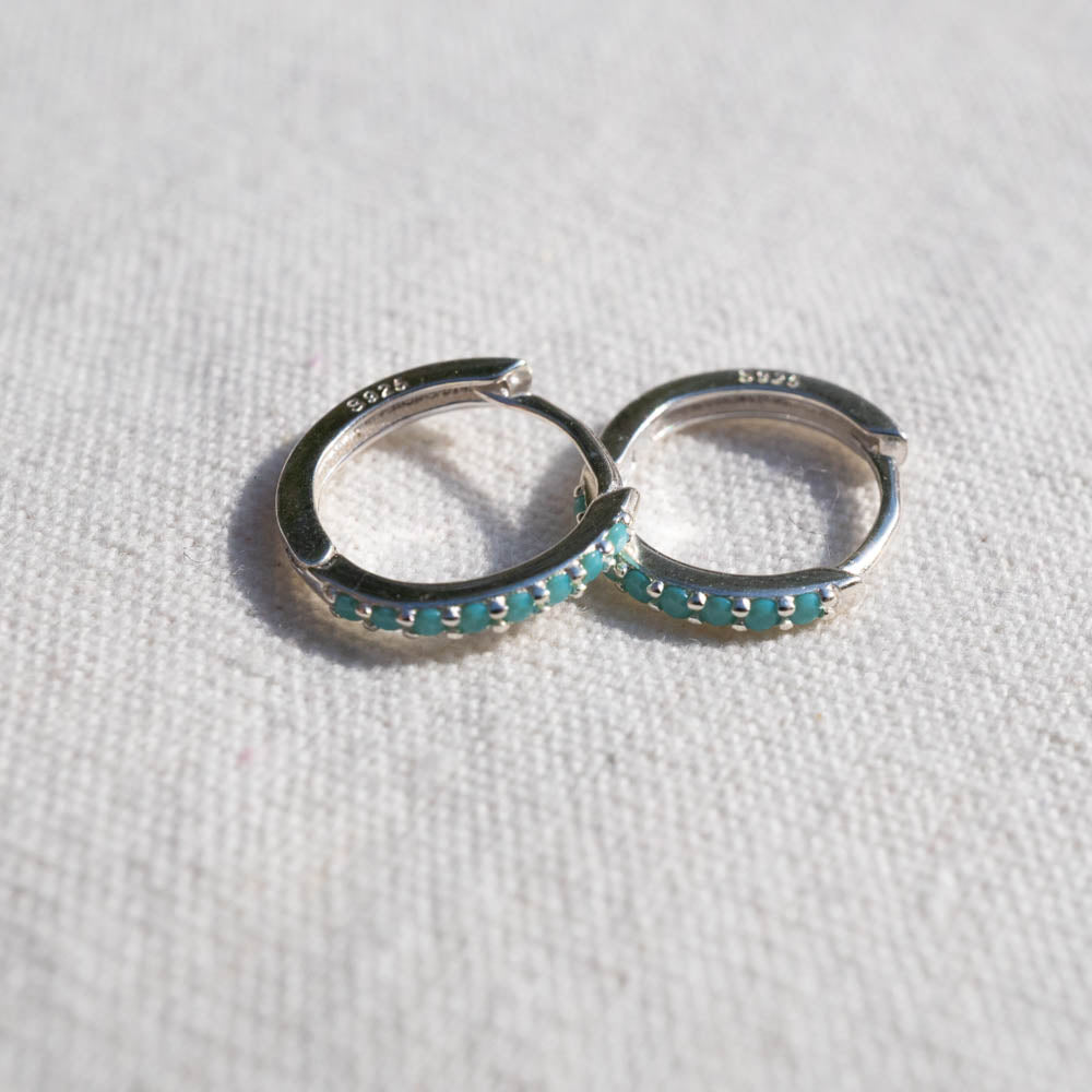 Turquoise mini hoops in silver