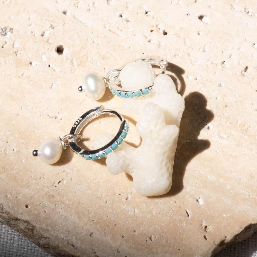 turquoise hoops and pearls