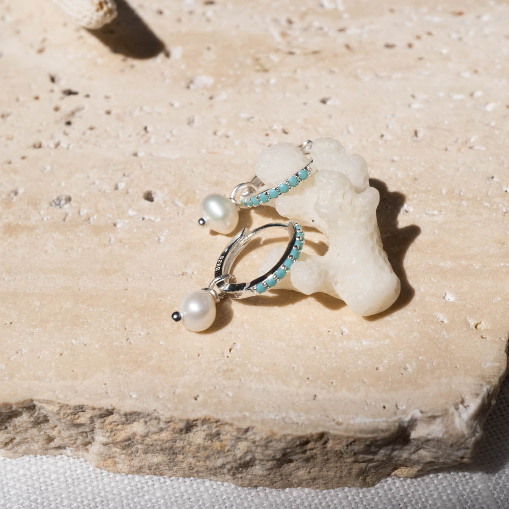 turquoise hoops with pearls