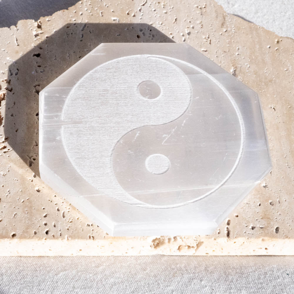 selenite yin yang plate