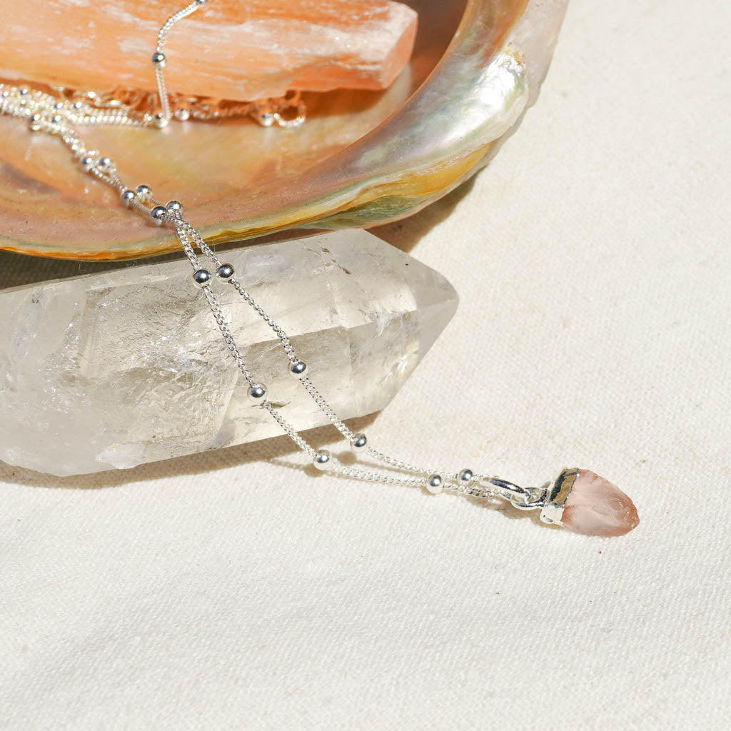 Rose Quartz Pendant Sterling Silver Necklace