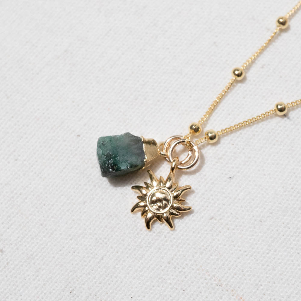Emerald Rough and sun necklace